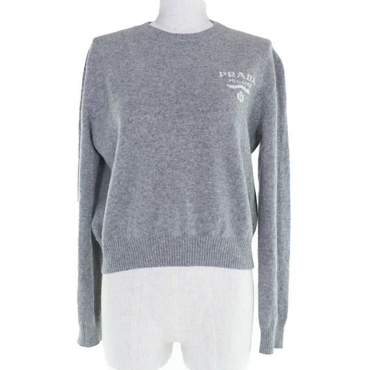 Great PRADA knit Logo Long Sleeve gray Virgin wool Women 36 P24S1L