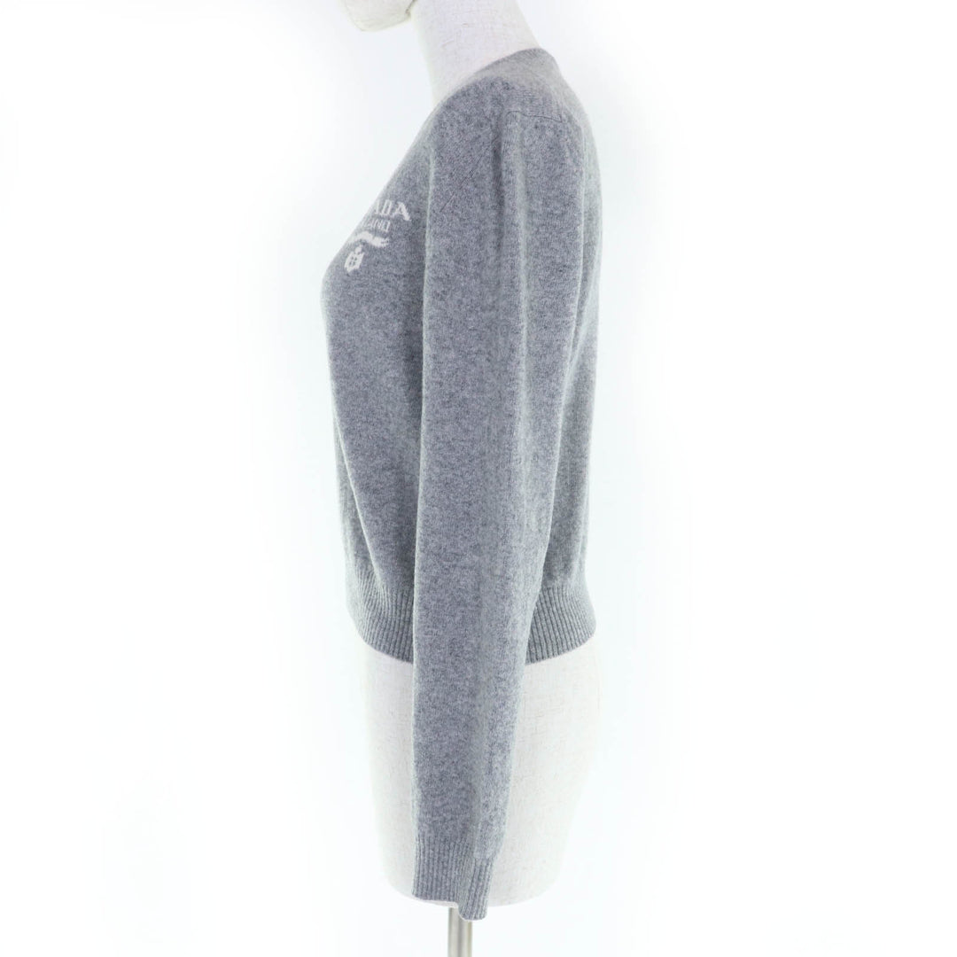 Great PRADA knit Logo Long Sleeve gray Virgin wool Women 36 P24S1L