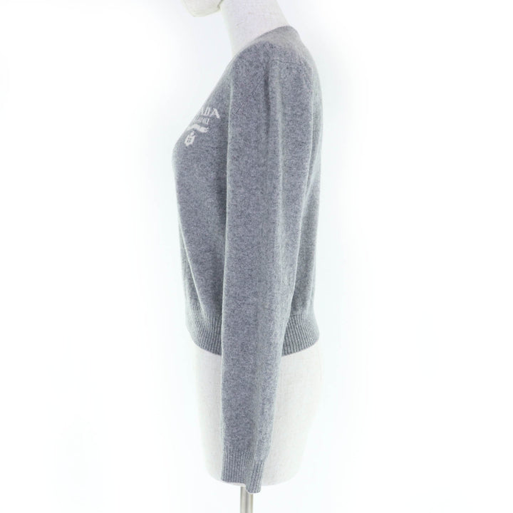Great PRADA knit Logo Long Sleeve gray Virgin wool Women 36 P24S1L