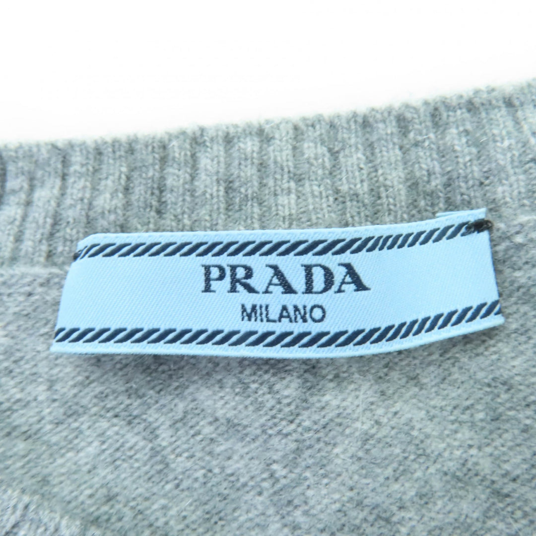 Great PRADA knit Logo Long Sleeve gray Virgin wool Women 36 P24S1L