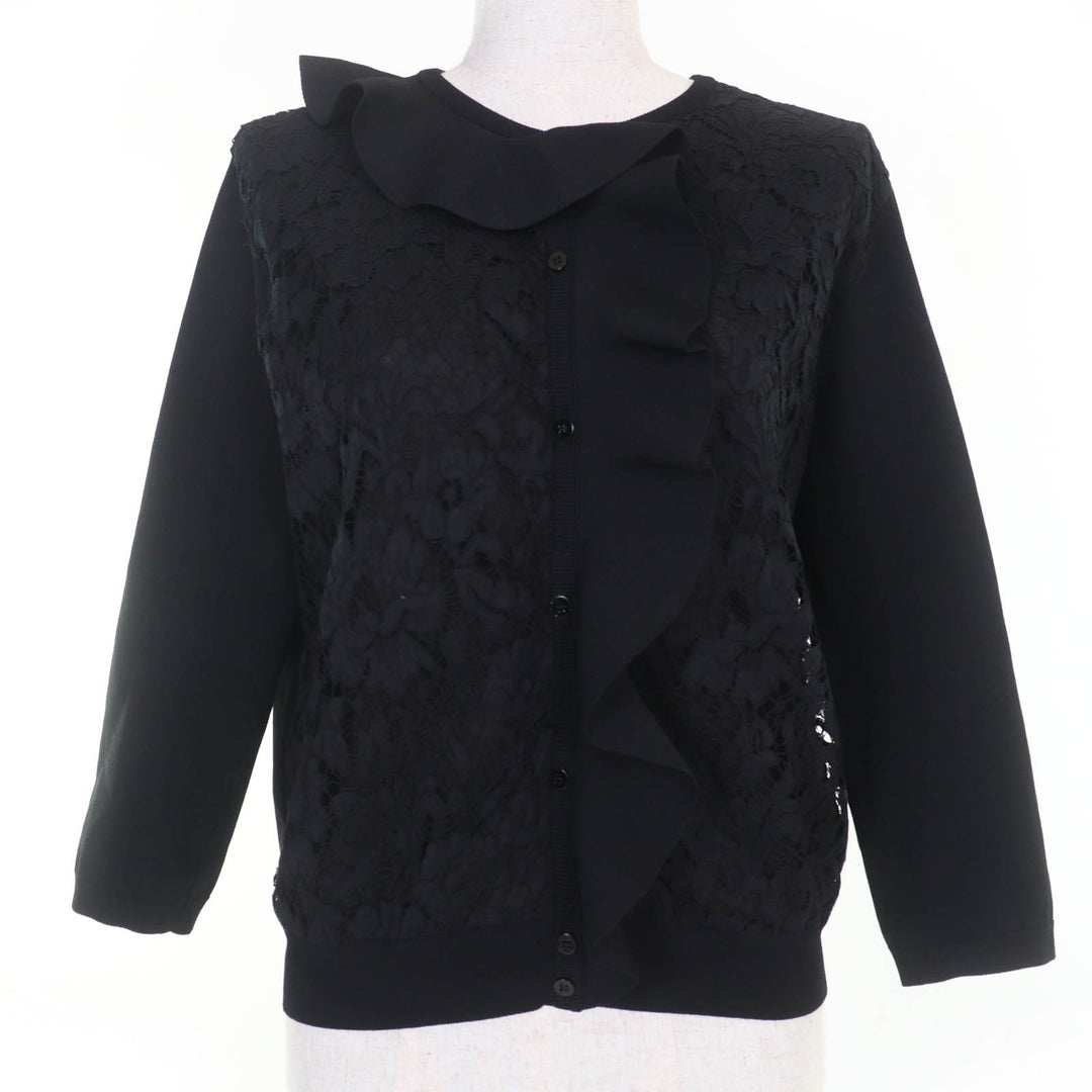 Great VALENTINO cardigan Lace-trimmed long-sleeved knit black Women M QB2KA01443K