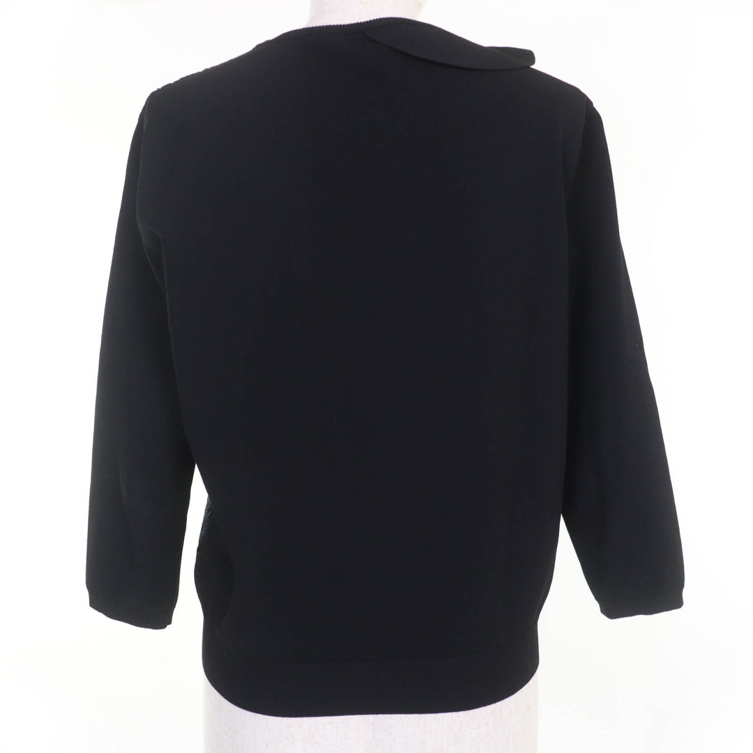 Great VALENTINO cardigan Lace-trimmed long-sleeved knit black Women M QB2KA01443K