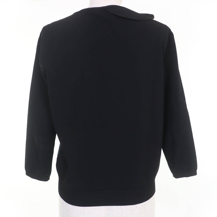 Great VALENTINO cardigan Lace-trimmed long-sleeved knit black Women M QB2KA01443K