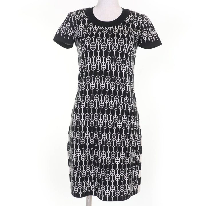 Excellent HERMES one piece Horsebit short sleeve knit Black series silk Women 36