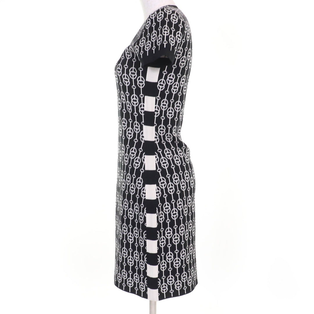 Excellent HERMES one piece Horsebit short sleeve knit Black series silk Women 36
