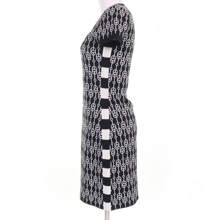 Excellent HERMES one piece Horsebit short sleeve knit Black series silk Women 36