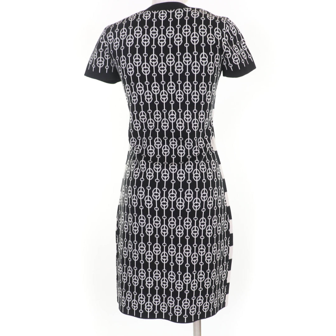 Excellent HERMES one piece Horsebit short sleeve knit Black series silk Women 36