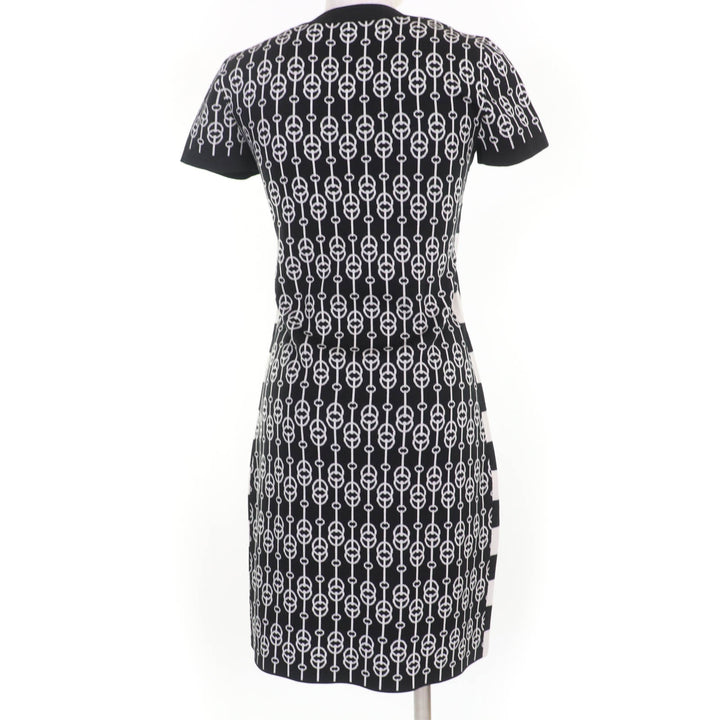 Excellent HERMES one piece Horsebit short sleeve knit Black series silk Women 36