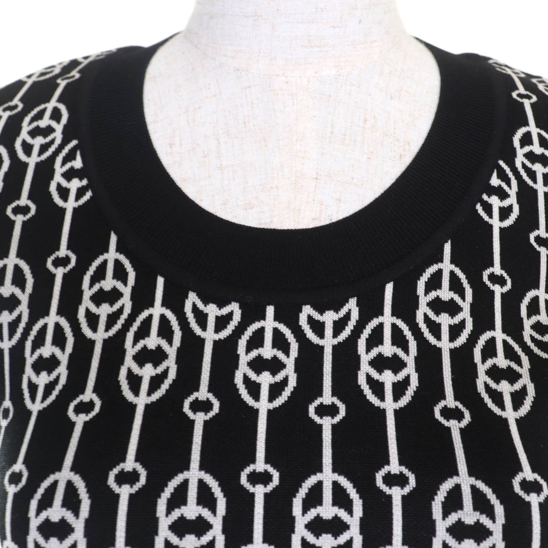 Excellent HERMES one piece Horsebit short sleeve knit Black series silk Women 36