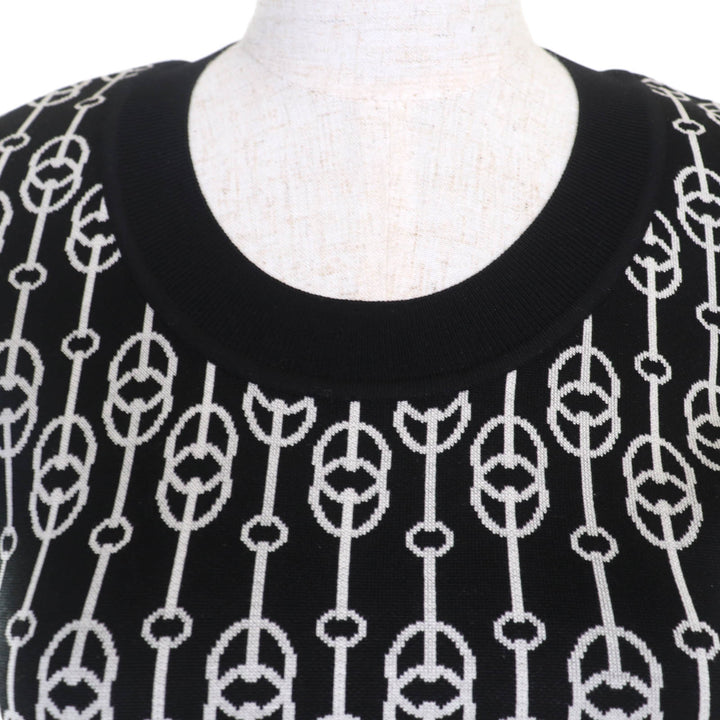 Excellent HERMES one piece Horsebit short sleeve knit Black series silk Women 36
