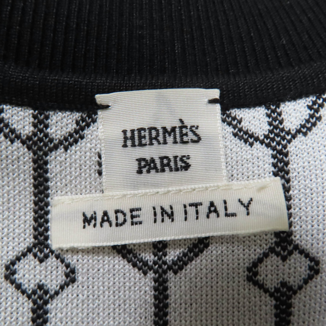Excellent HERMES one piece Horsebit short sleeve knit Black series silk Women 36