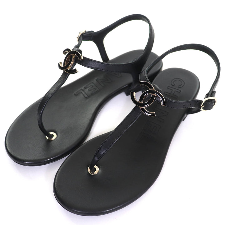 Pristine CHANEL Sandals COCO Mark ankle strap thong sandal flats 24C G45428