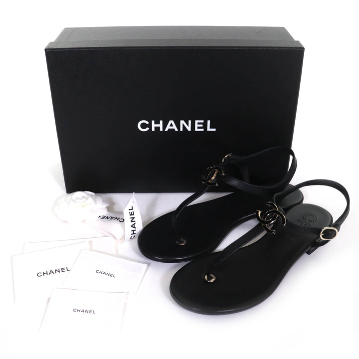 Pristine CHANEL Sandals COCO Mark ankle strap thong sandal flats 24C G45428