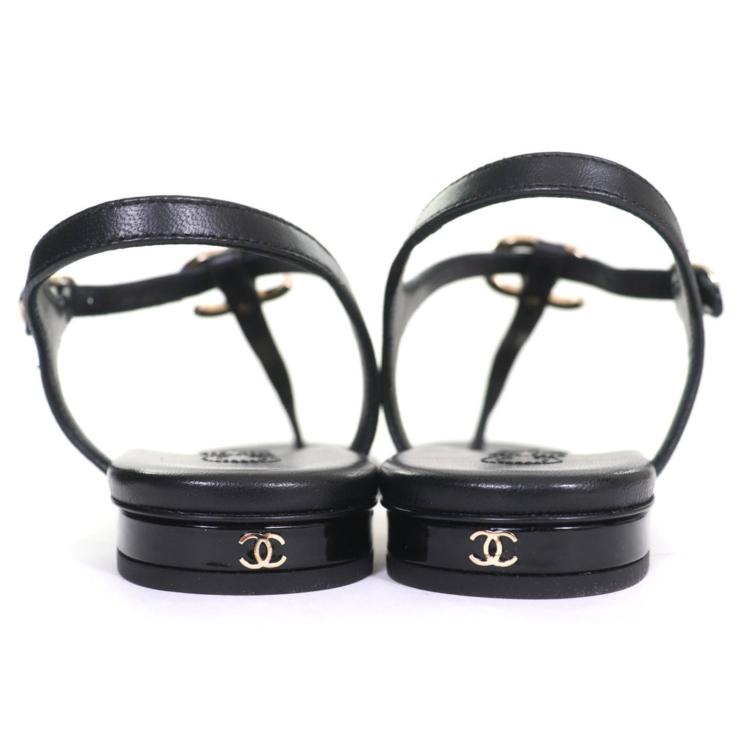 Pristine CHANEL Sandals COCO Mark ankle strap thong sandal flats 24C G45428