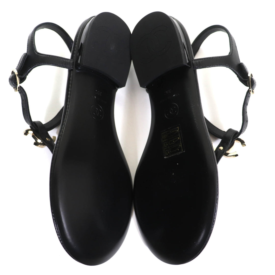 Pristine CHANEL Sandals COCO Mark ankle strap thong sandal flats 24C G45428