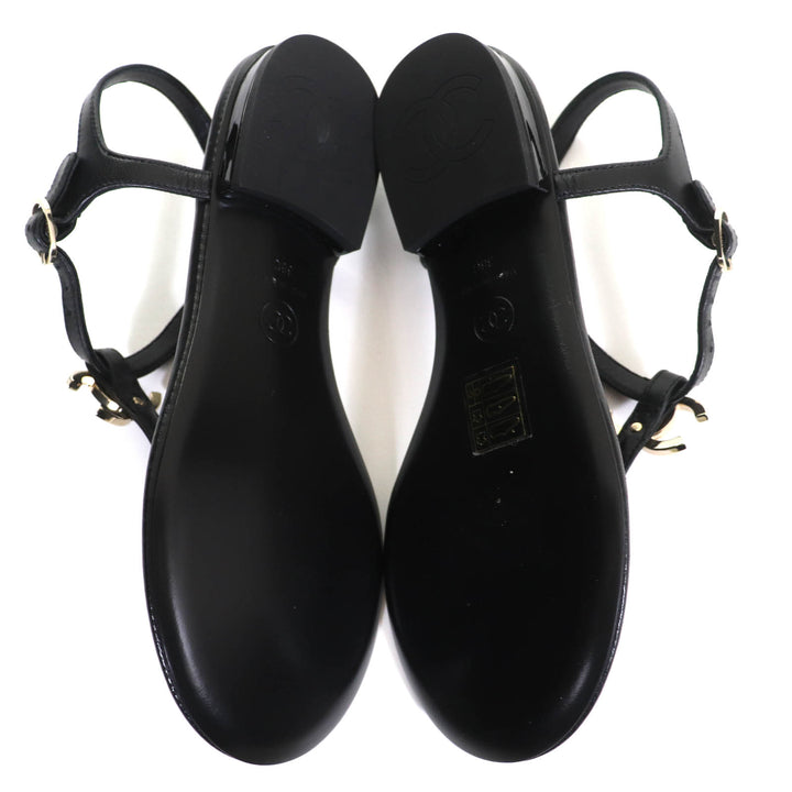 Pristine CHANEL Sandals COCO Mark ankle strap thong sandal flats 24C G45428