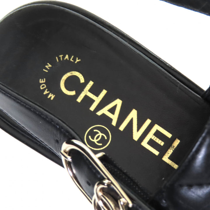 Excellent CHANEL Sandals COCO Mark Matelasse With Strap Leather Sandals 24P