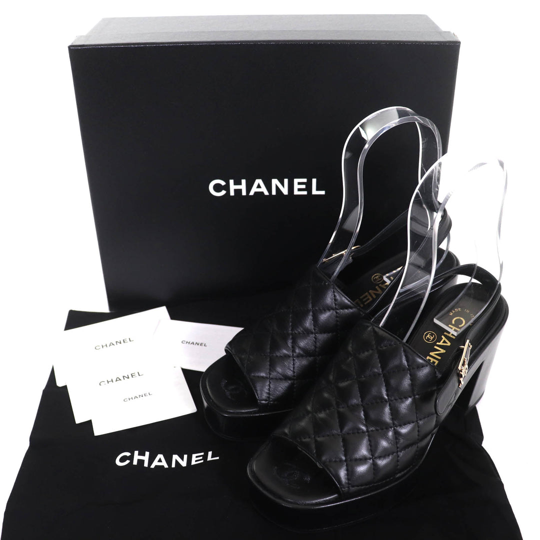 Excellent CHANEL Sandals COCO Mark Matelasse With Strap Leather Sandals 24P