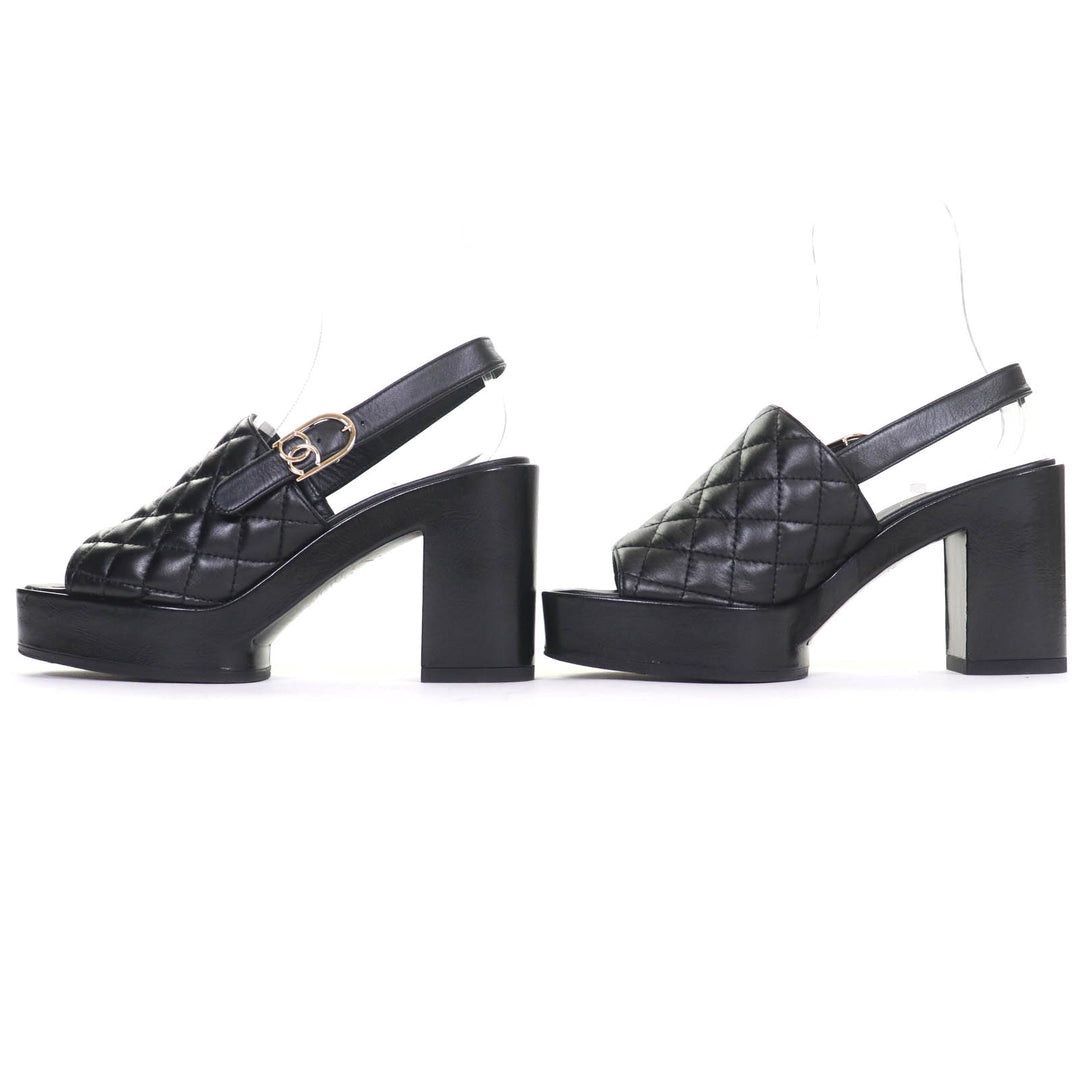 Excellent CHANEL Sandals COCO Mark Matelasse With Strap Leather Sandals 24P