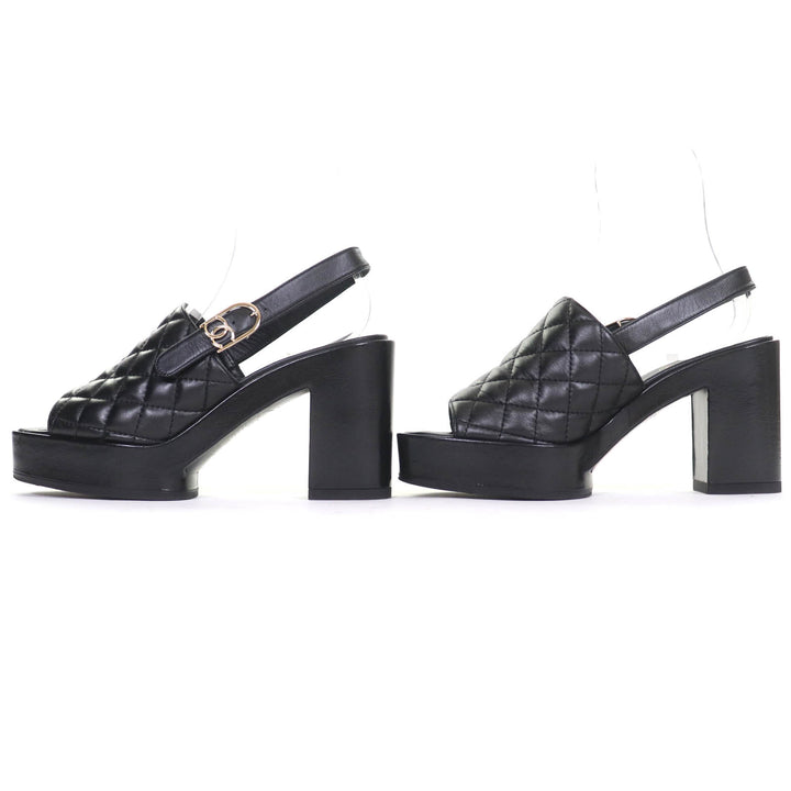 Excellent CHANEL Sandals COCO Mark Matelasse With Strap Leather Sandals 24P