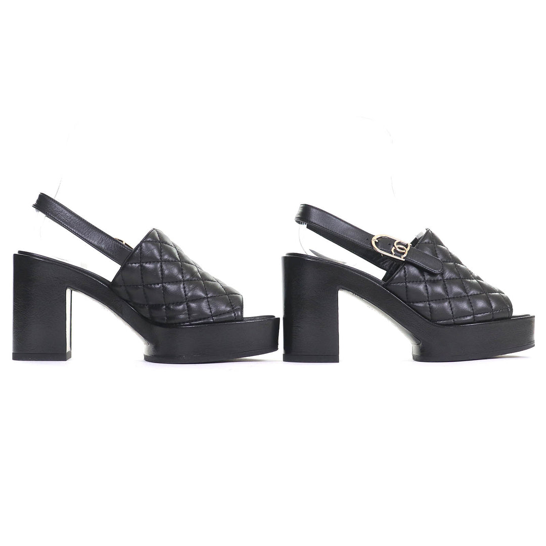 Excellent CHANEL Sandals COCO Mark Matelasse With Strap Leather Sandals 24P
