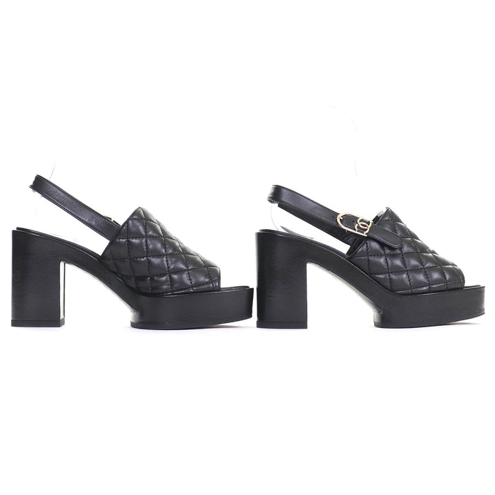 Excellent CHANEL Sandals COCO Mark Matelasse With Strap Leather Sandals 24P