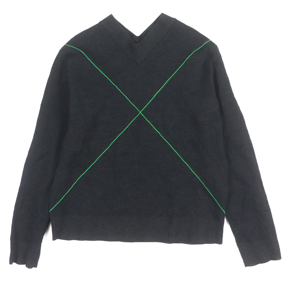Great BOTTEGAVENETA sweater Cross-stitch V-neck knit Black green wool mens S