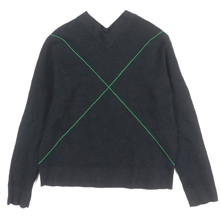 Great BOTTEGAVENETA sweater Cross-stitch V-neck knit Black green wool mens S