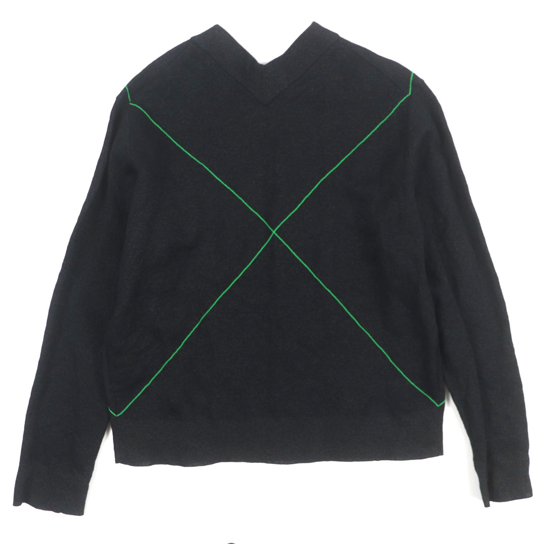 Great BOTTEGAVENETA sweater Cross-stitch V-neck knit Black green wool mens S 702070