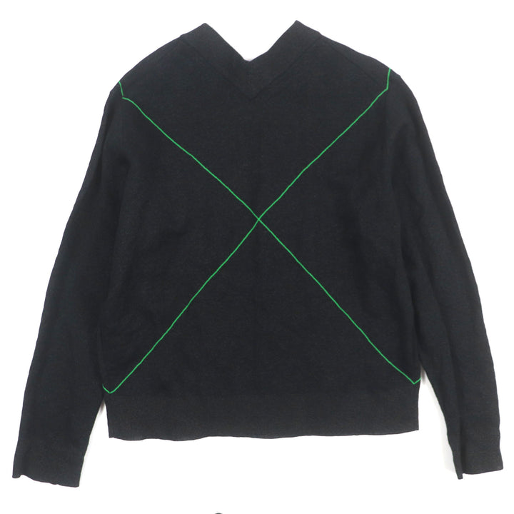 Great BOTTEGAVENETA sweater Cross-stitch V-neck knit Black green wool mens S 702070