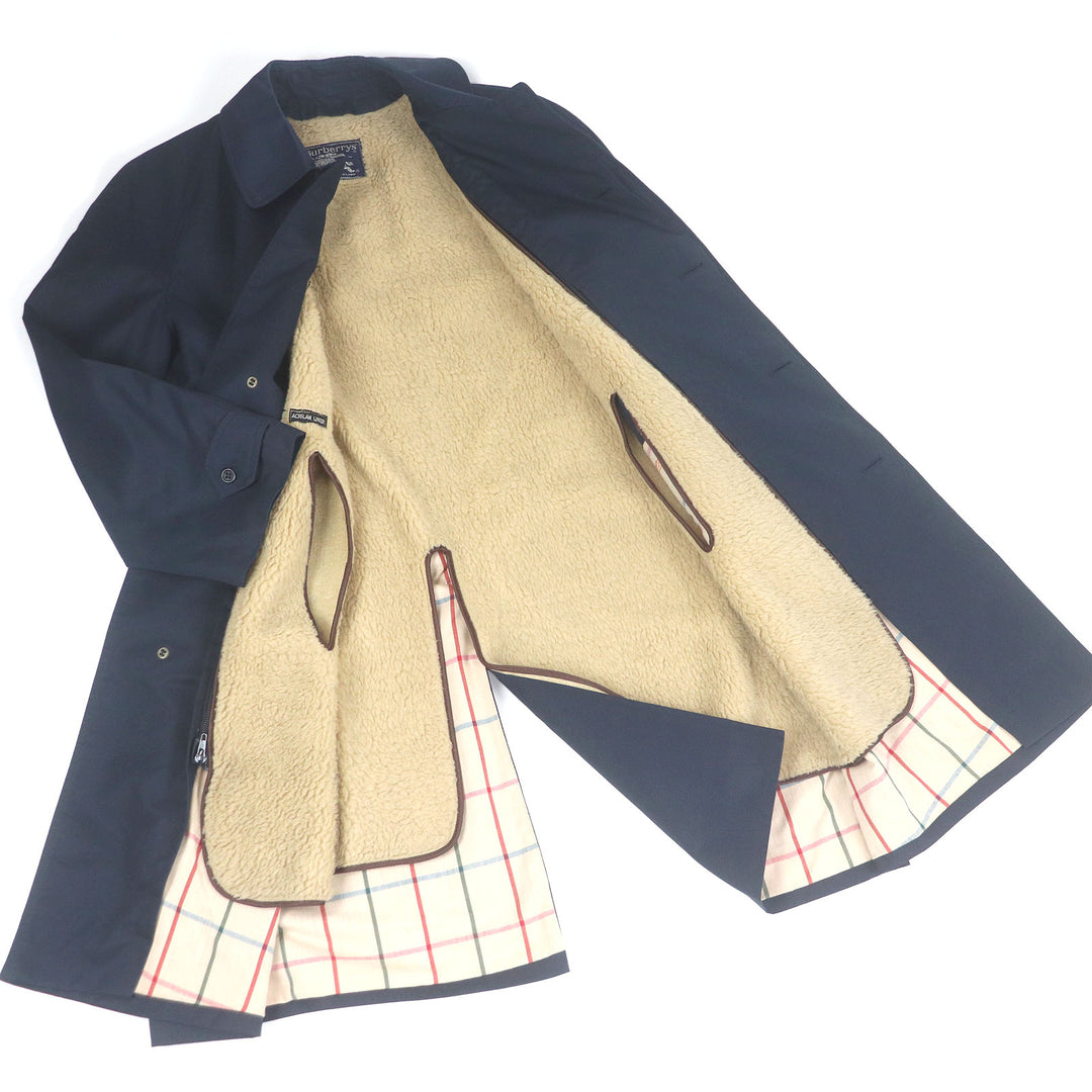 Great Burberrys coat Rare boa liner with Nova check lining Navy mens