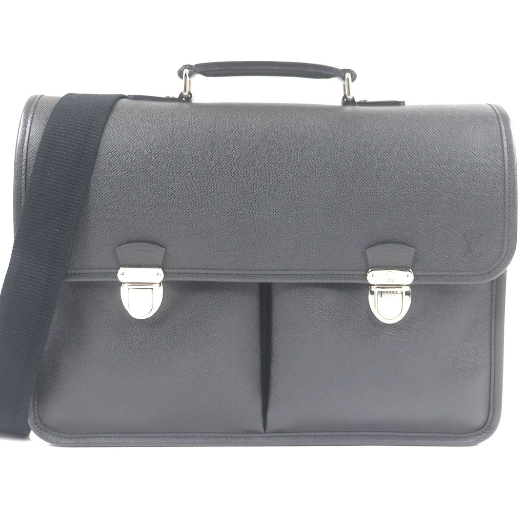 Excellent LOUIS VUITTON Shoulder Bag taiga anton LV logo embossed briefcase Aldoise M32622