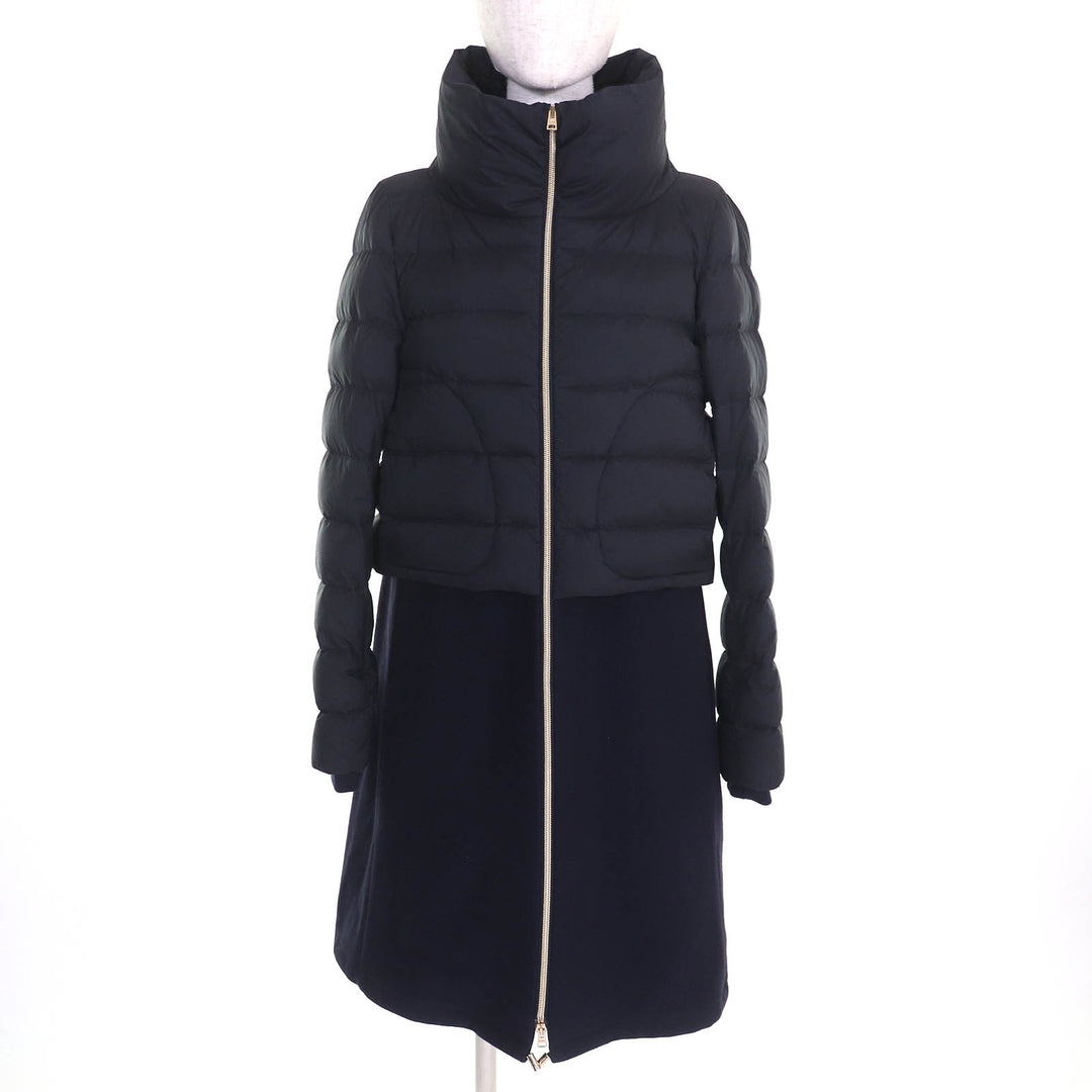 Great Herno down coat With logo stand collar wool switch zip up long Navy 40
