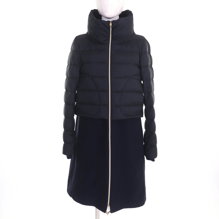 Great Herno down coat With logo stand collar wool switch zip up long Navy 40