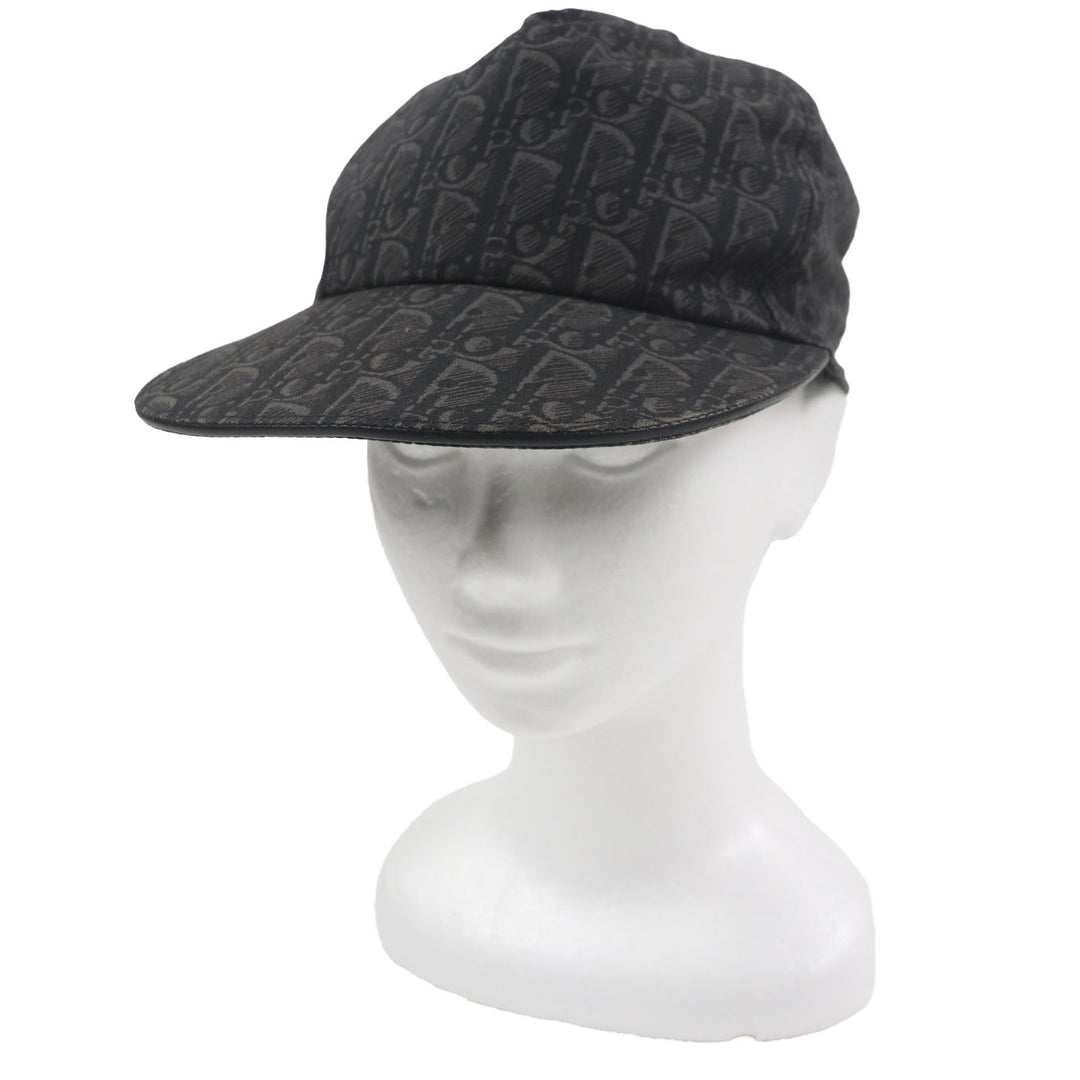 Great DIOR cap Oblique Leather Baseball Hat Dark gray cotton mens L 933C902H4835