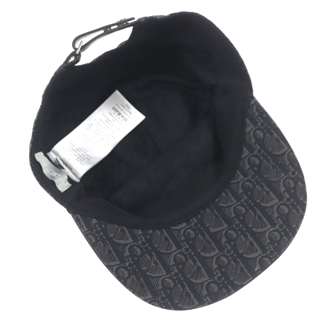 Great DIOR cap Oblique Leather Baseball Hat Dark gray cotton mens L 933C902H4835
