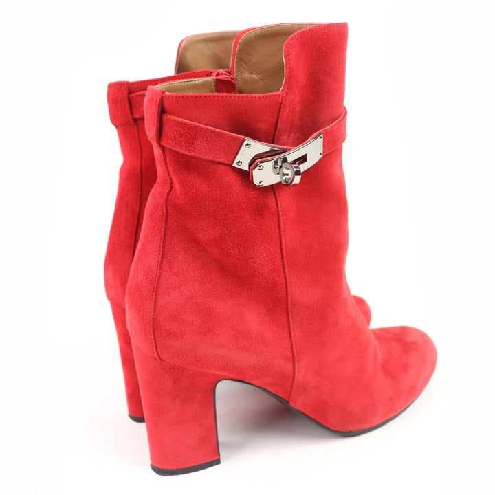 Great HERMES short boots JOUEUSE Kelly Metal Suede Leather Red Suede leather 37.5