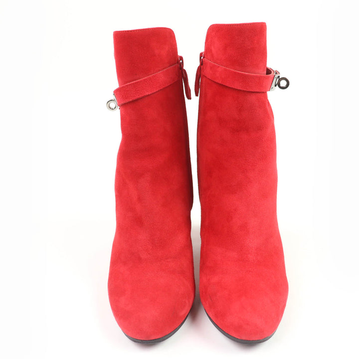 Great HERMES short boots JOUEUSE Kelly Metal Suede Leather Red Suede leather 37.5