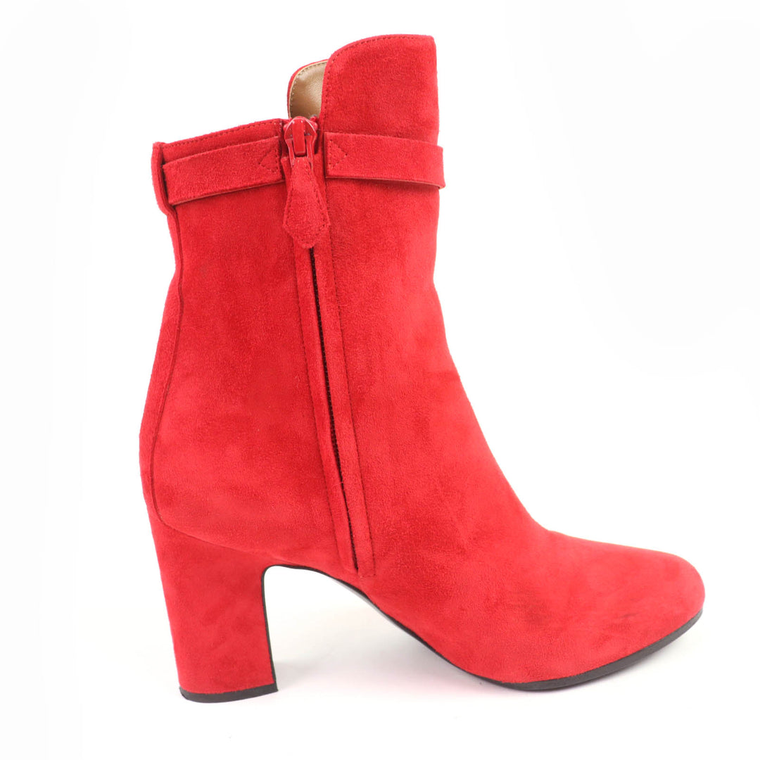 Great HERMES short boots JOUEUSE Kelly Metal Suede Leather Red 37.5