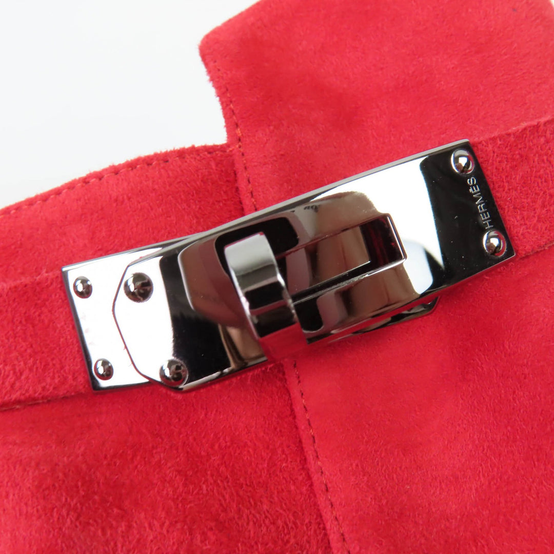 Great HERMES short boots JOUEUSE Kelly Metal Suede Leather Red Suede leather 37.5