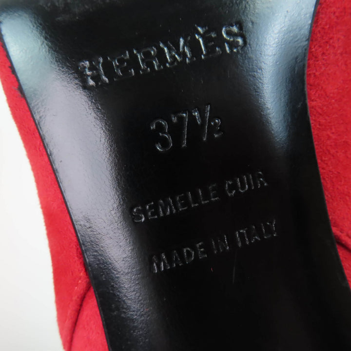 Great HERMES short boots JOUEUSE Kelly Metal Suede Leather Red 37.5