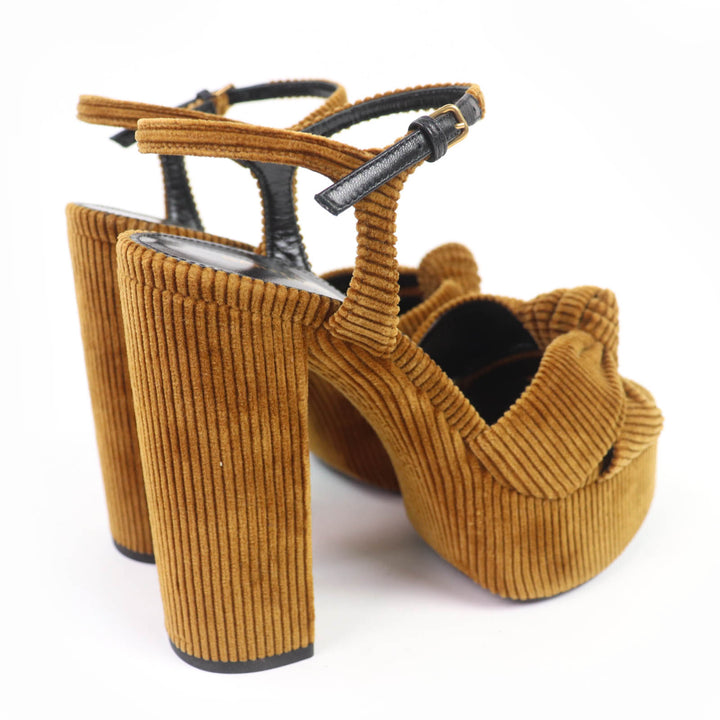 Pristine SAINT LAURENT PARIS Sandals ankle strap corduroy Brown ー Women 35.5