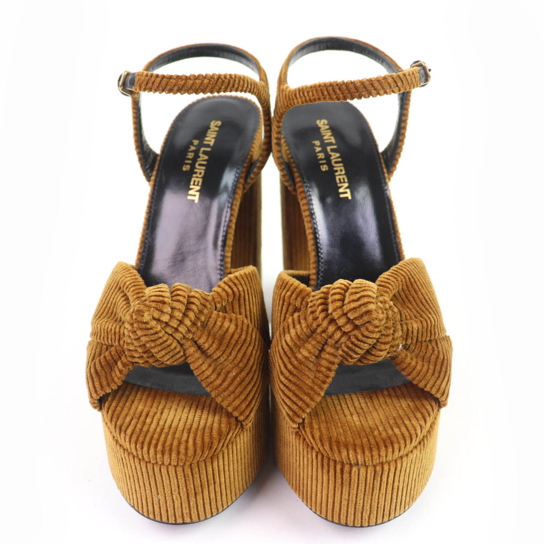 Pristine SAINT LAURENT PARIS Sandals ankle strap corduroy Brown ー Women 35.5