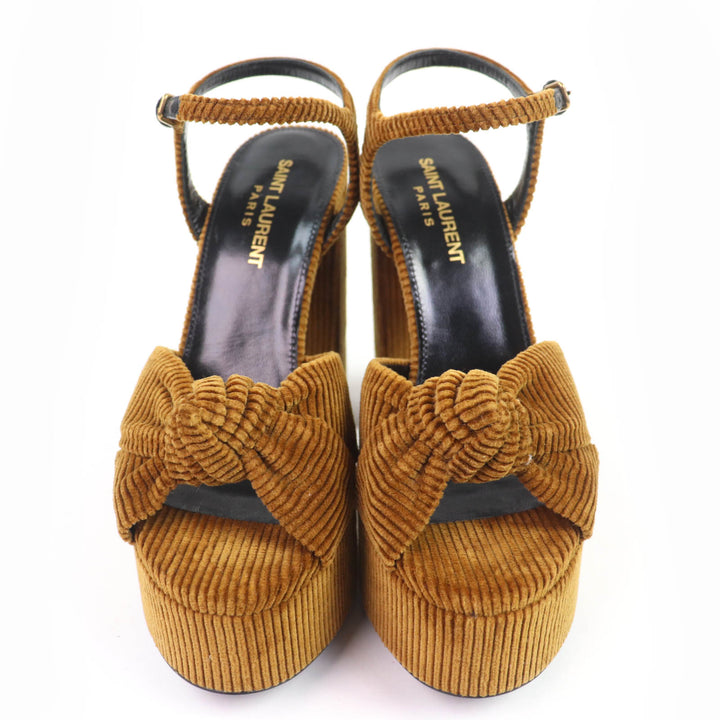 Pristine SAINT LAURENT PARIS Sandals ankle strap corduroy Brown ー Women 35.5