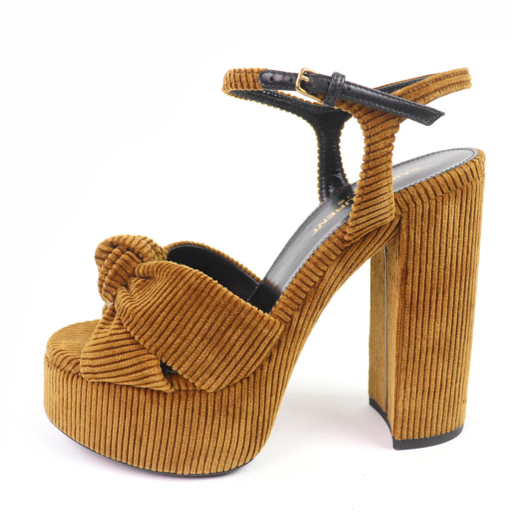 Pristine SAINT LAURENT PARIS Sandals ankle strap corduroy Brown ー Women 35.5