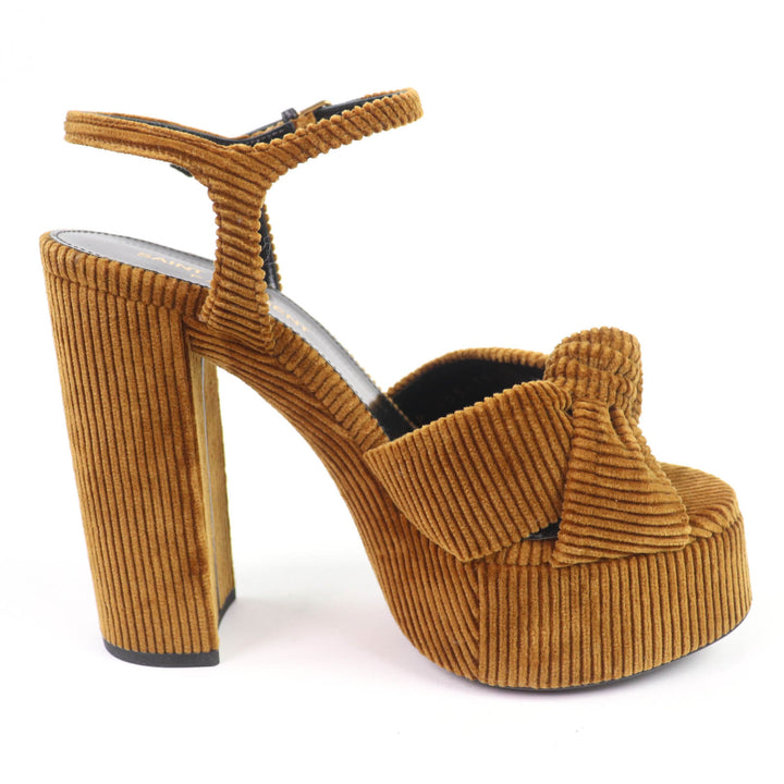 Pristine SAINT LAURENT PARIS Sandals ankle strap corduroy Brown ー Women 35.5