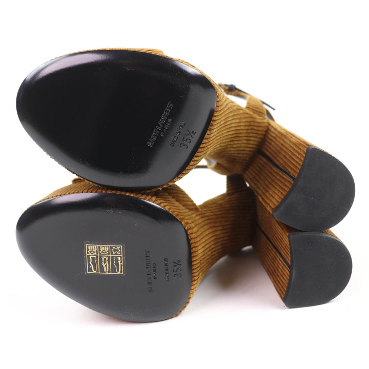 Pristine SAINT LAURENT PARIS Sandals ankle strap corduroy Brown ー Women 35.5