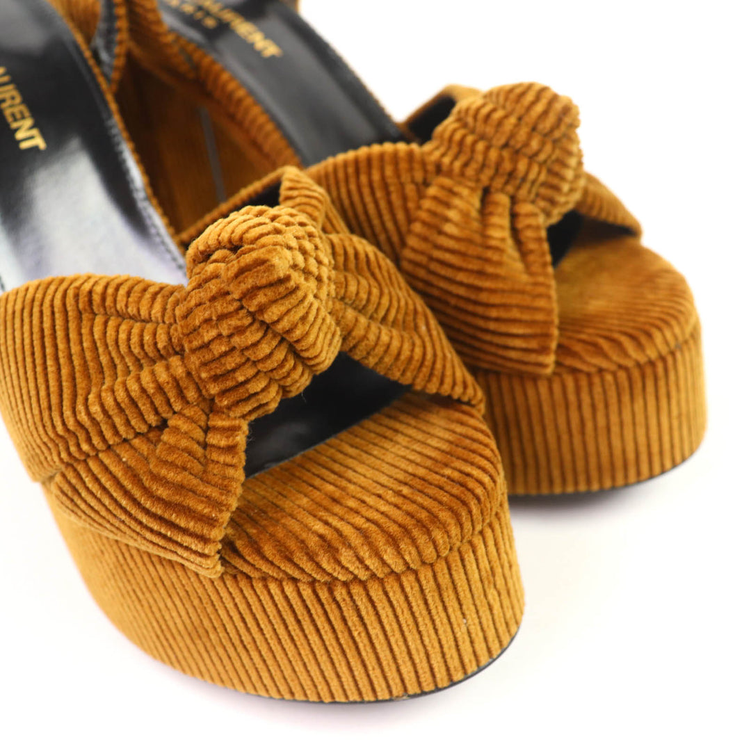 Pristine SAINT LAURENT PARIS Sandals ankle strap corduroy Brown ー Women 35.5