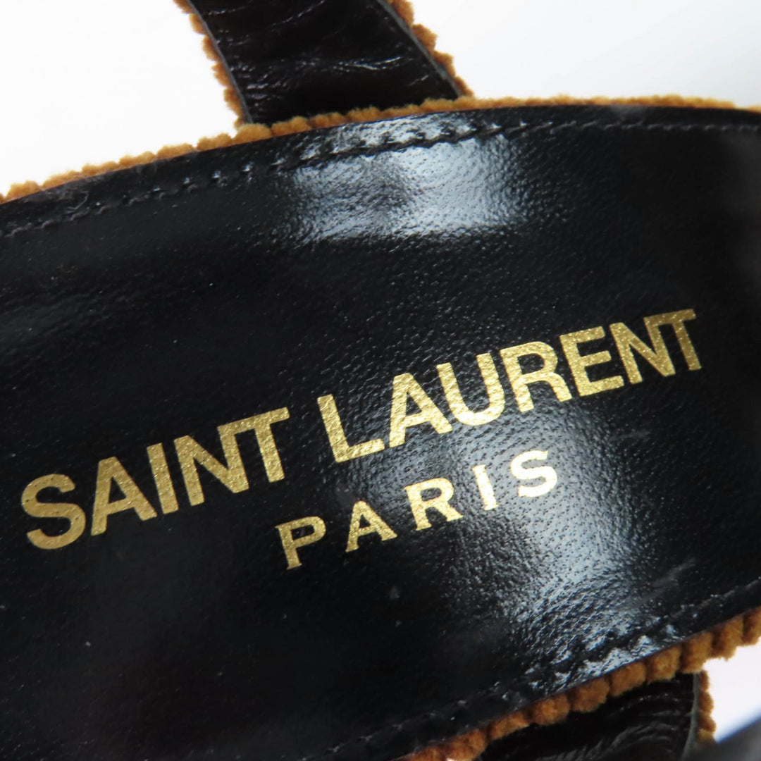 Pristine SAINT LAURENT PARIS Sandals ankle strap corduroy Brown ー Women 35.5