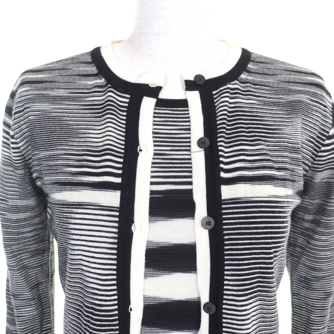 Excellent Missoni ensemble Multi-border knit cardigan short sleeve top Black White wool